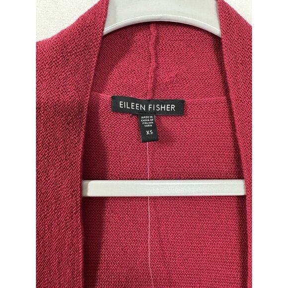 Eileen Fisher 100% Wool Open Front Cardigan Womens XS Radish Red Pink Washable - Picture 9 of 13